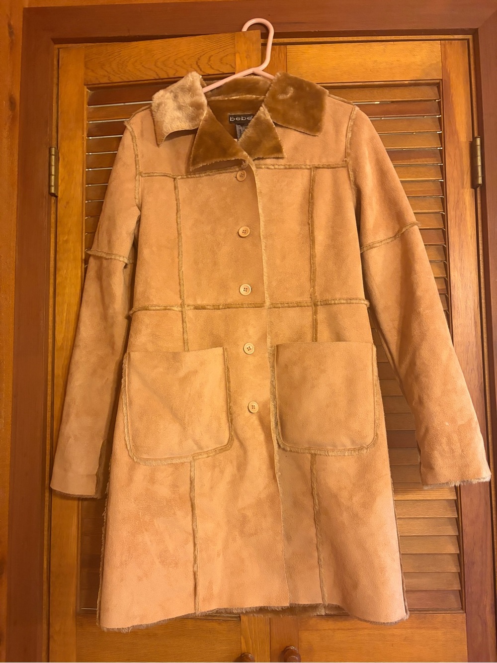 bebe Tan Faux Shearling Trench Coat